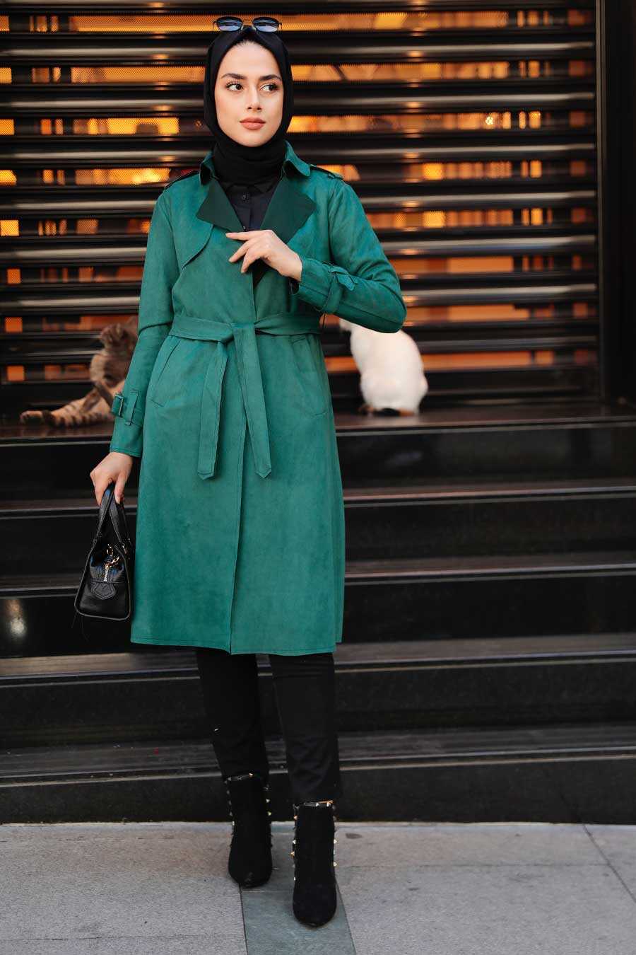 Green Hijab Coat 72070Y