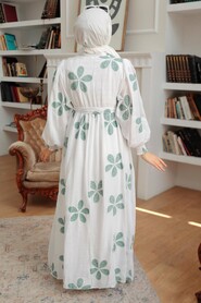 Green Hijab Dress 10377Y - Thumbnail
