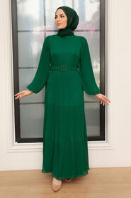 Green Hijab Dress 3590Y - Thumbnail