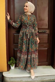 Green Hijab Dress 76440Y - Thumbnail