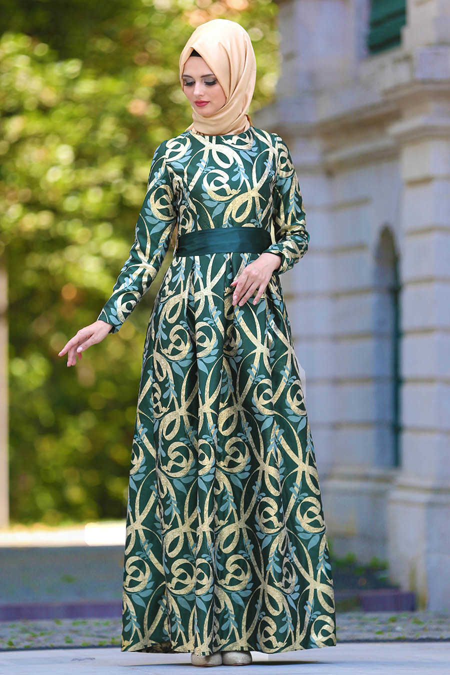Neva Style - Long Green Islamic Long Sleeve Maxi Dress 2441Y