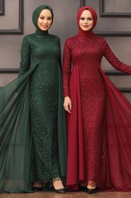 Neva Style - Plus Size Green Modest Wedding Dress 90000Y - Thumbnail