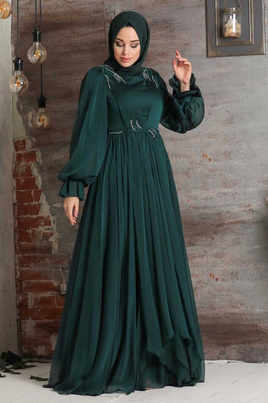 Green Hijab Evening Dress 21910Y