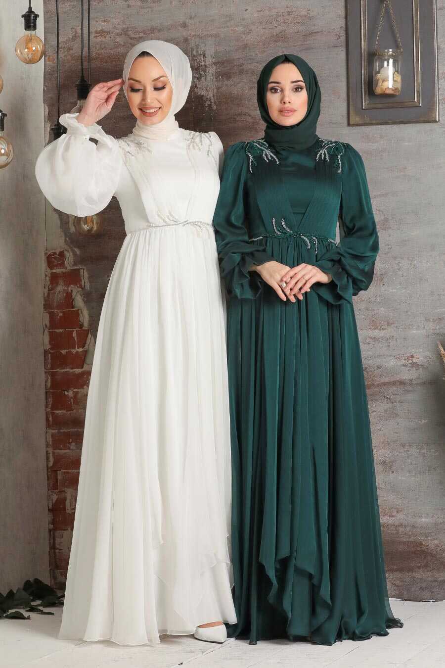 Green Hijab Evening Dress 21910Y
