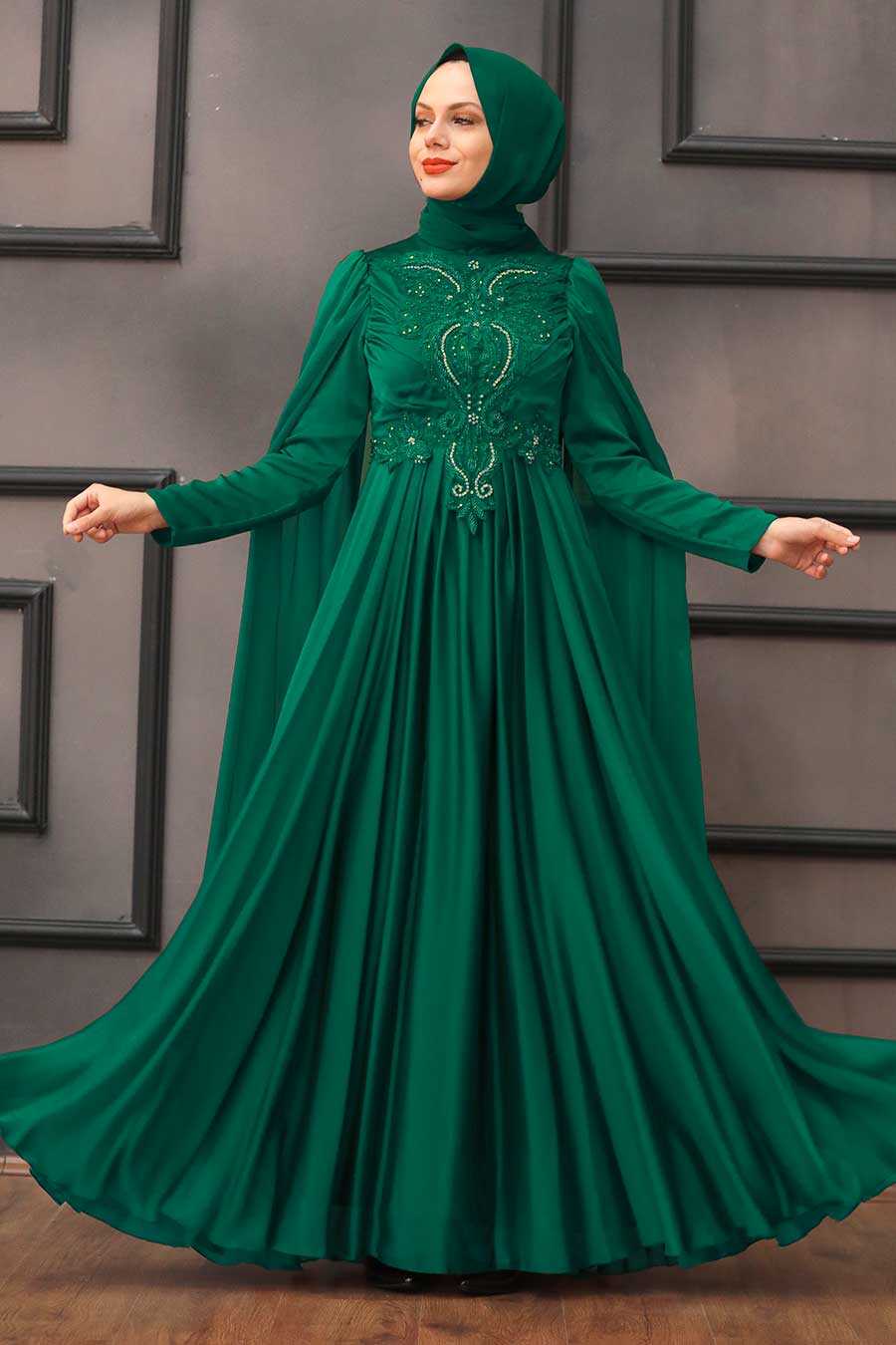 Green Hijab Evening Dress 22001Y - Neva-style.com