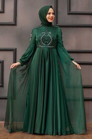 Green Hijab Evening Dress 2212Y - Thumbnail