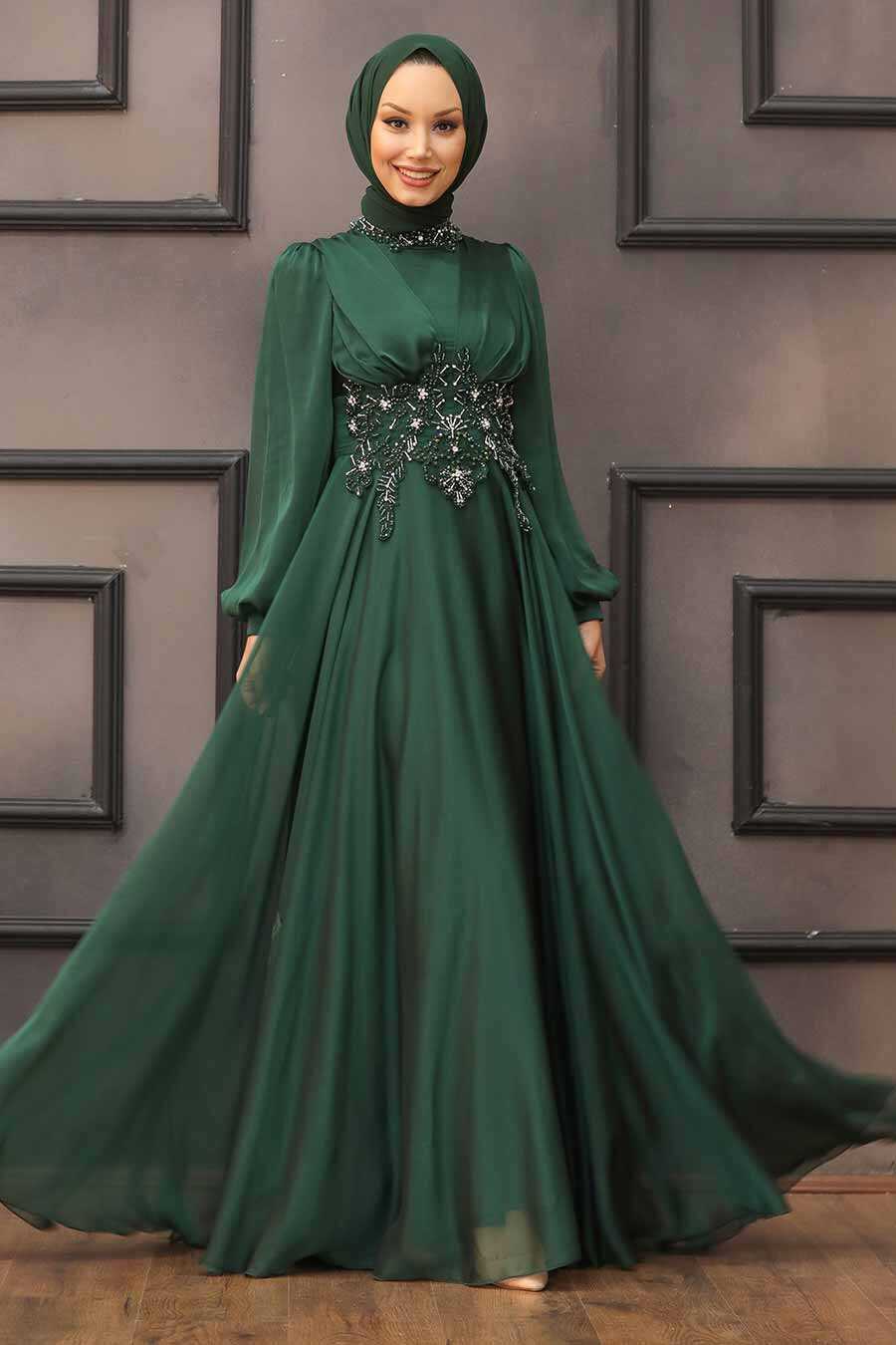Green Hijab Evening Dress 22150Y - Neva-style.com