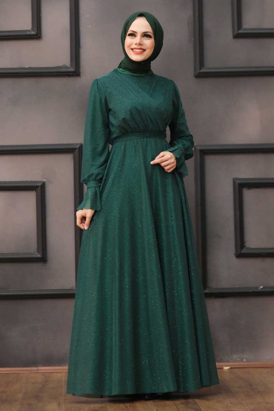 Green Hijab Evening Dress 22202Y - Neva-style.com