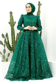 Green Hijab Evening Dress 22282Y - Thumbnail