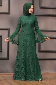 Green Hijab Evening Dress 2567Y - Thumbnail