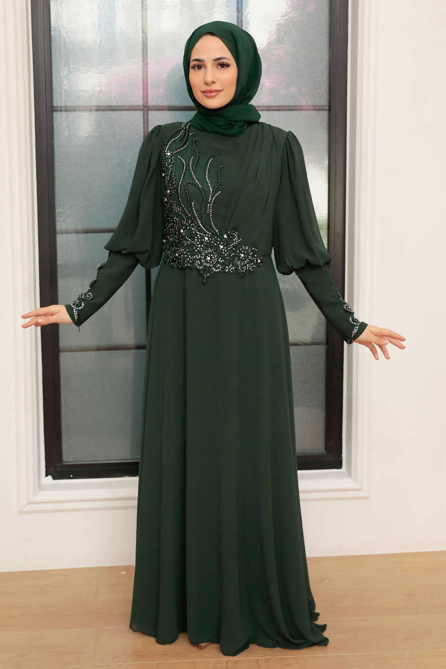 Green Hijab Evening Dress 25817Y