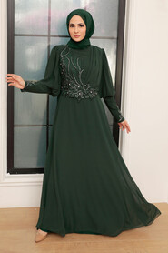 Green Hijab Evening Dress 25817Y - Thumbnail