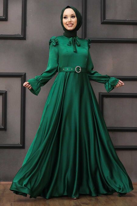 Green Hijab Evening Dress 27240Y - Neva-style.com
