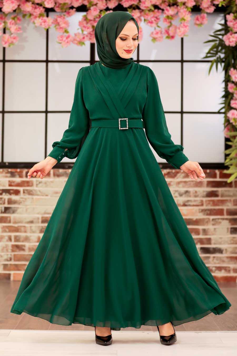 Green Hijab Evening Dress 3060Y