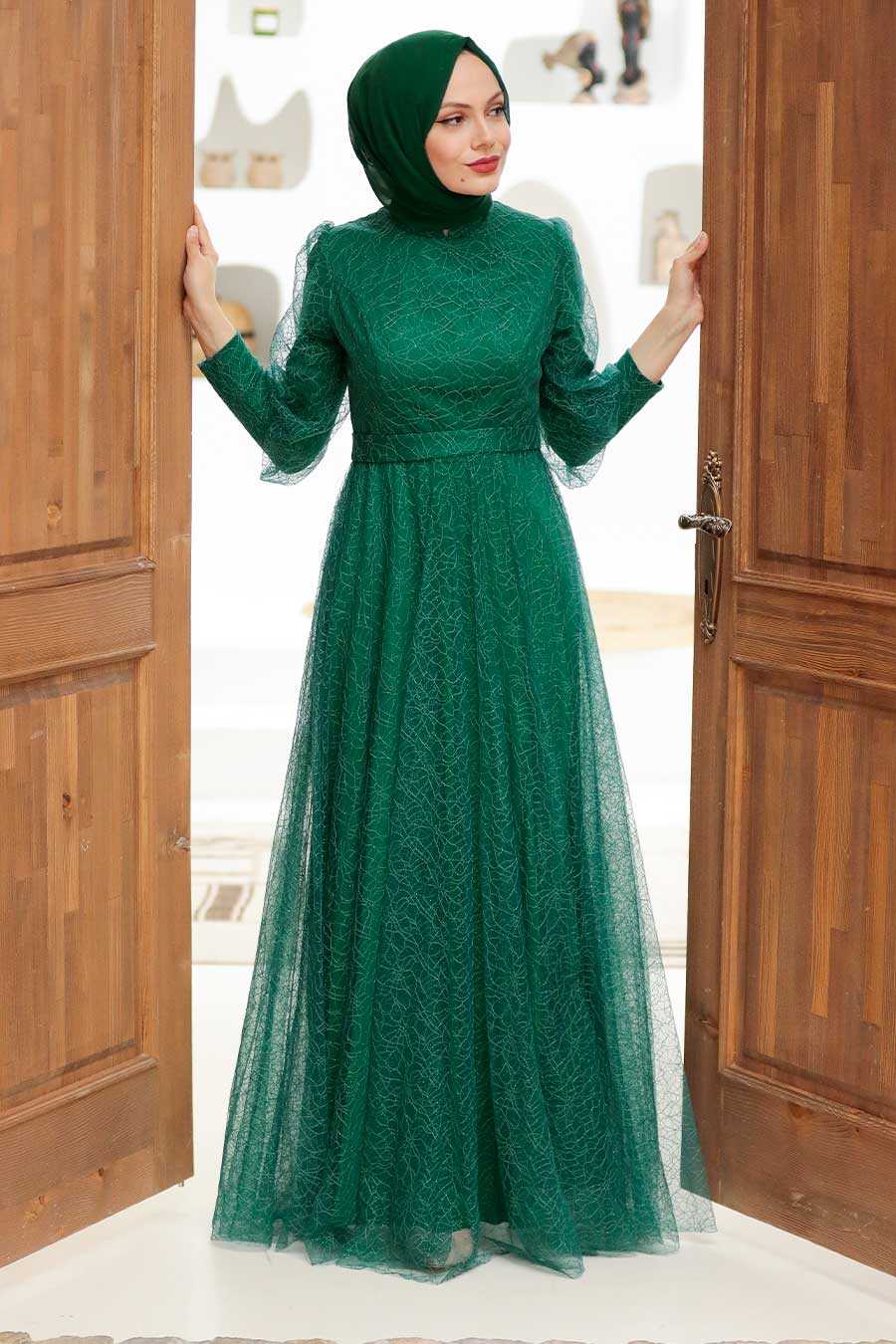 Green Hijab Evening Dress 32763Y