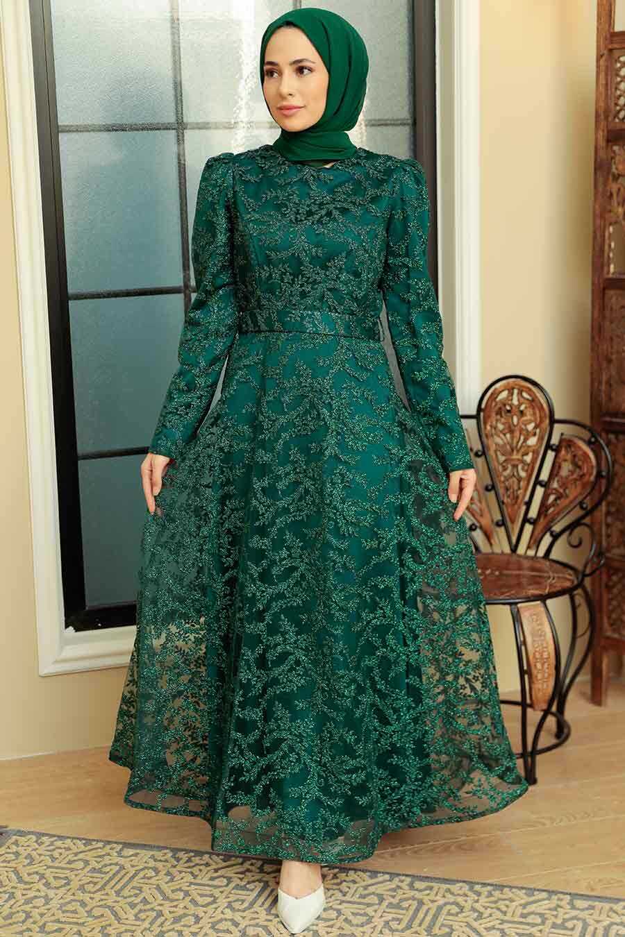 Green Hijab Evening Dress 3330Y