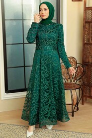Green Hijab Evening Dress 3330Y - Thumbnail