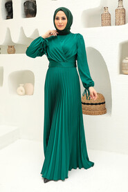 Green Hijab Evening Dress 3452Y - Thumbnail