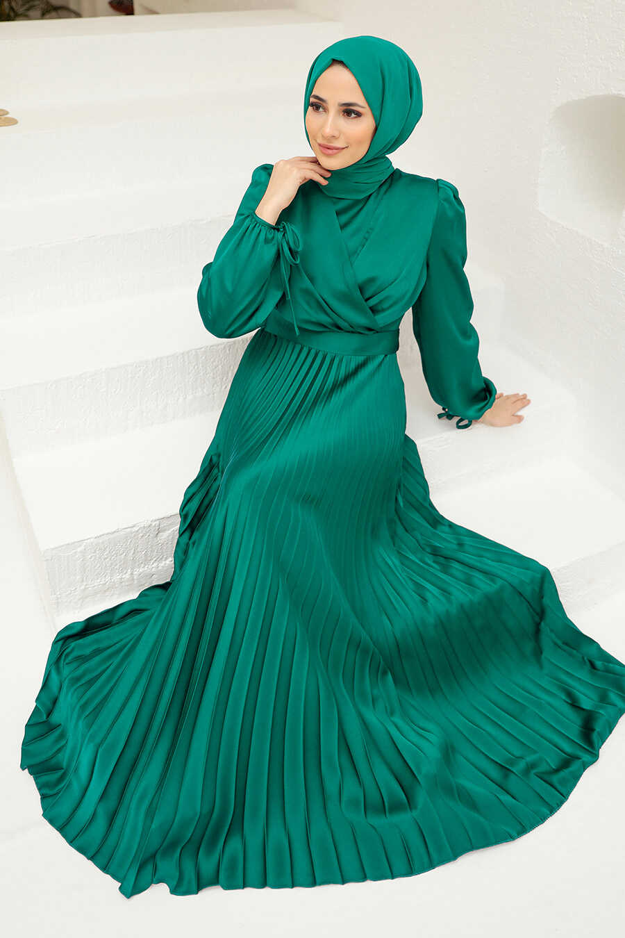 Green Hijab Evening Dress 3452Y