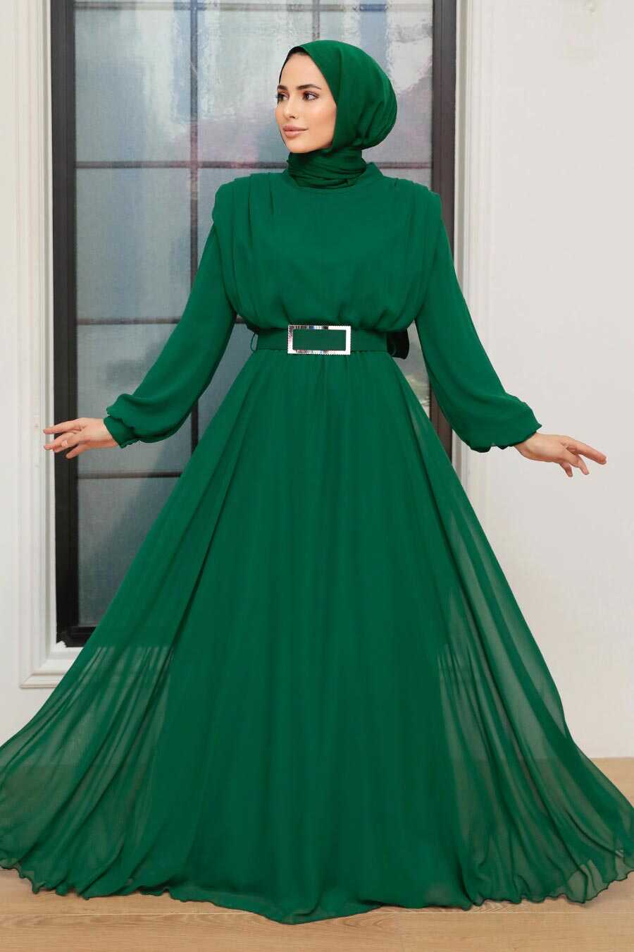 Green Hijab Evening Dress 36050Y