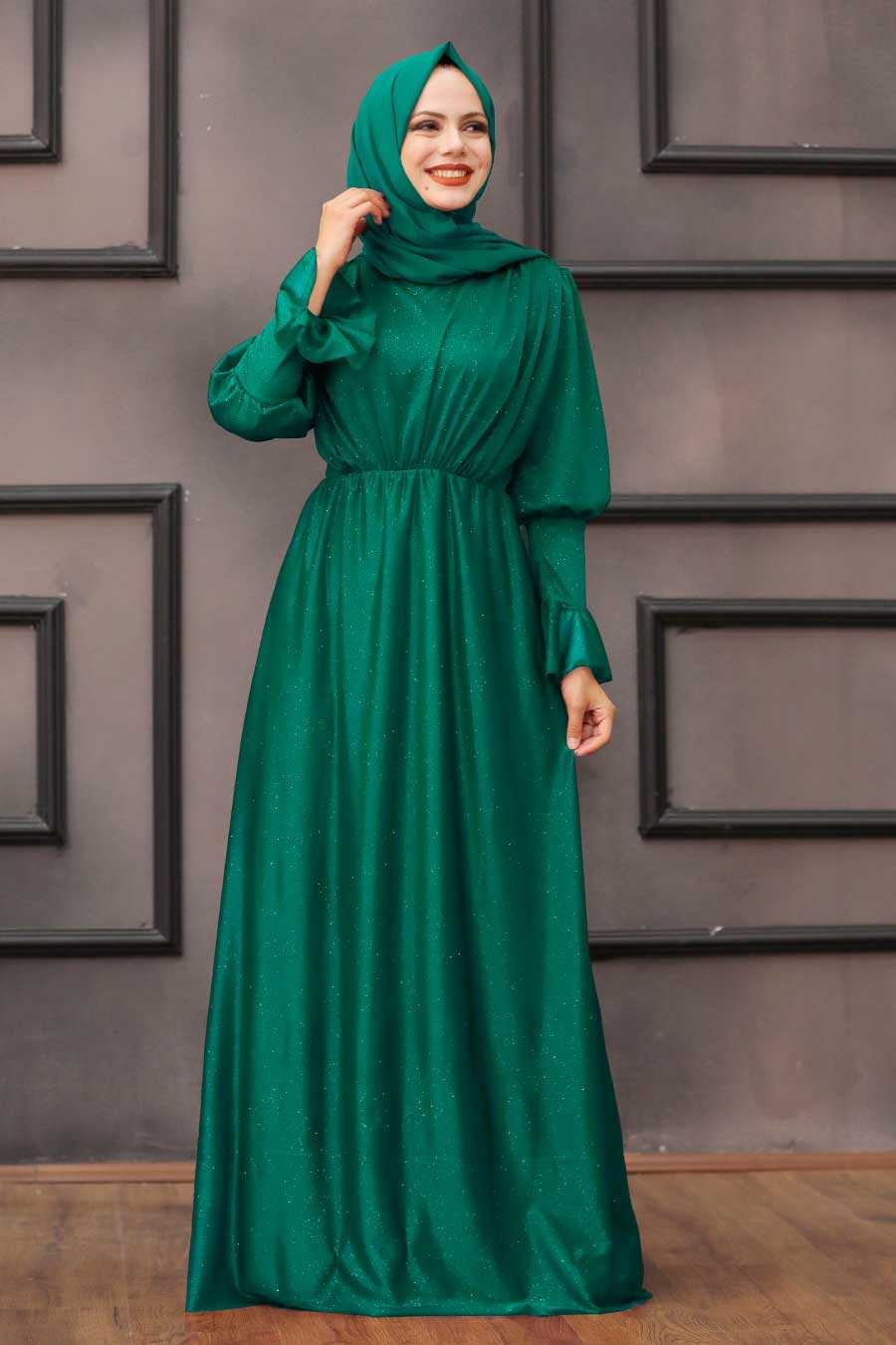 Green Hijab Evening Dress 5367Y - Neva-style.com