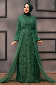 Green Hijab Evening Dress 5383Y - Thumbnail