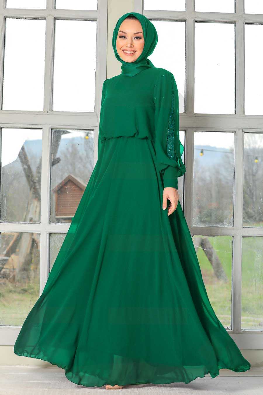 Green Hijab Evening Dress 54030Y