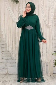 Green Hijab Evening Dress 54230Y - Thumbnail