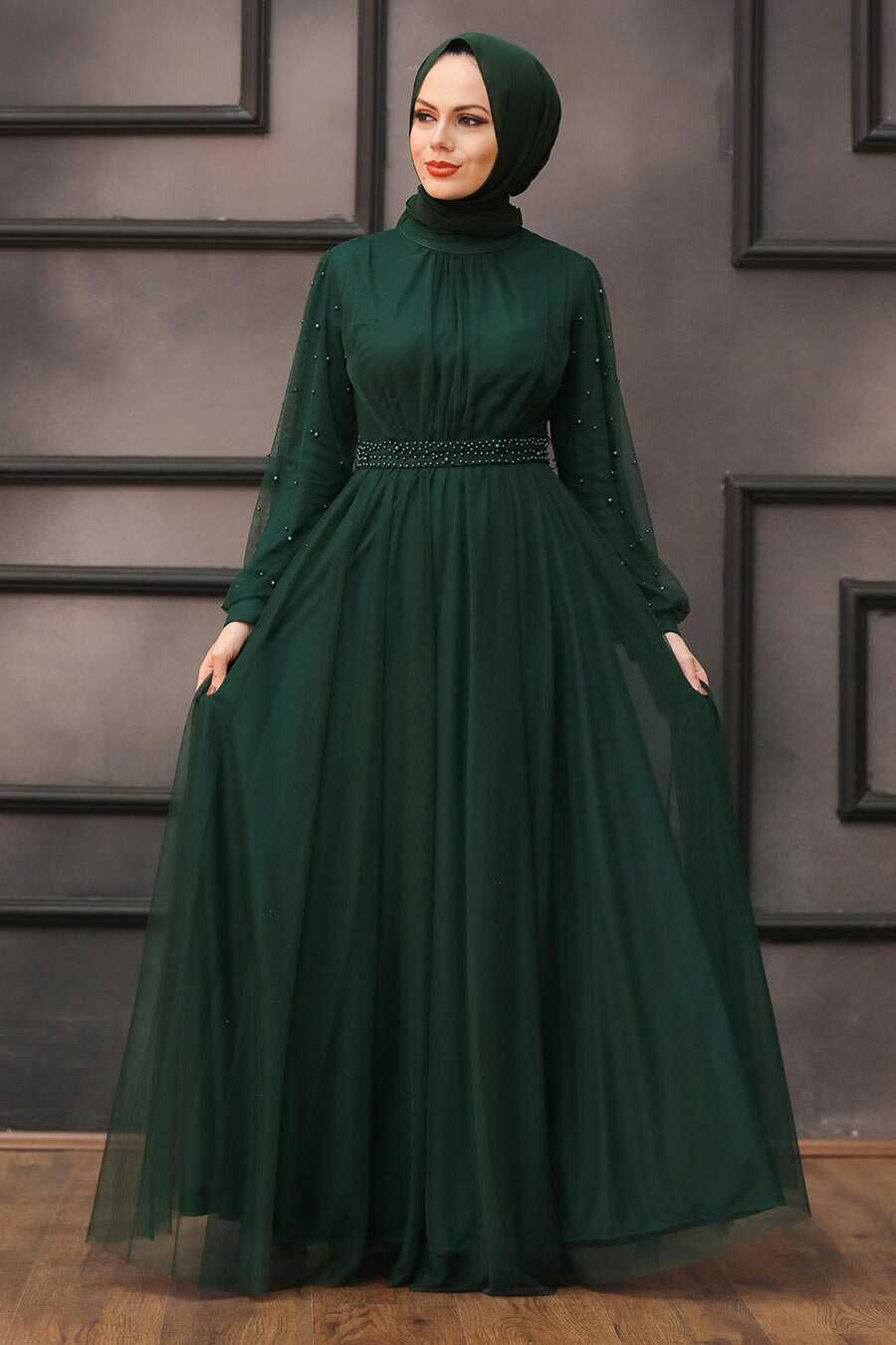 Green Hijab Evening Dress 5514Y