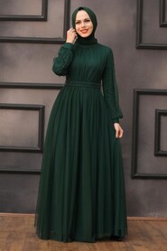 Green Hijab Evening Dress 5514Y - Thumbnail
