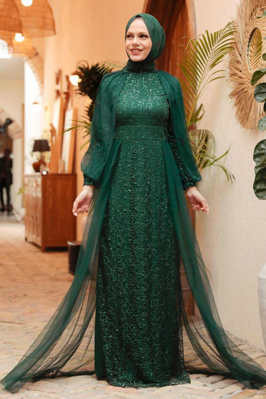 Green Hijab Evening Dress 55190Y