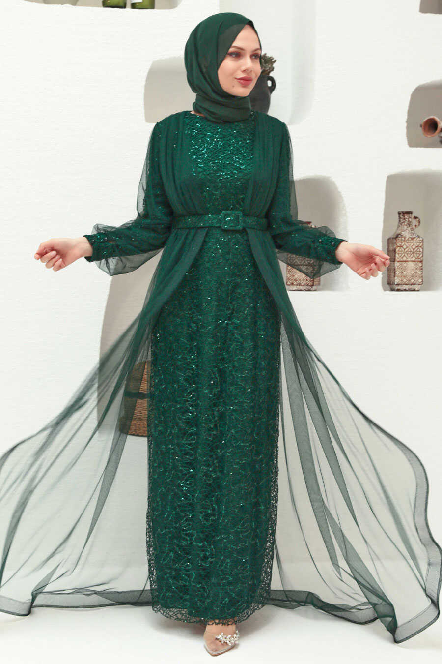 Green Hijab Evening Dress 56291Y