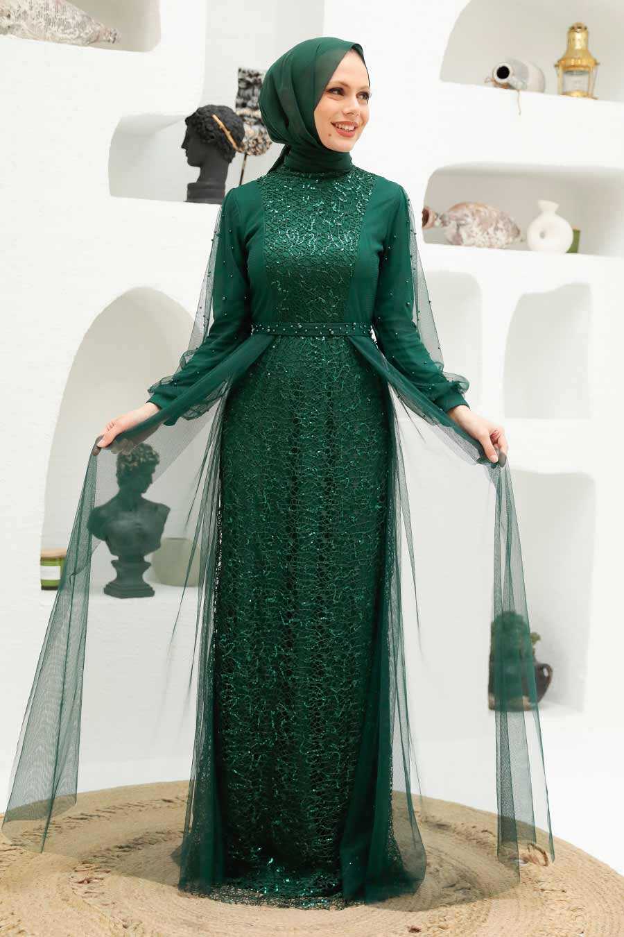 Green Hijab Evening Dress 5632Y