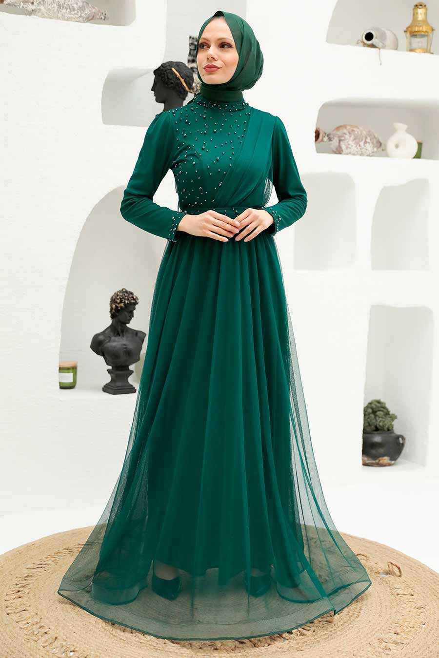Green Hijab Evening Dress 56641Y