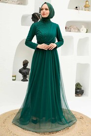 Green Hijab Evening Dress 56641Y - Thumbnail