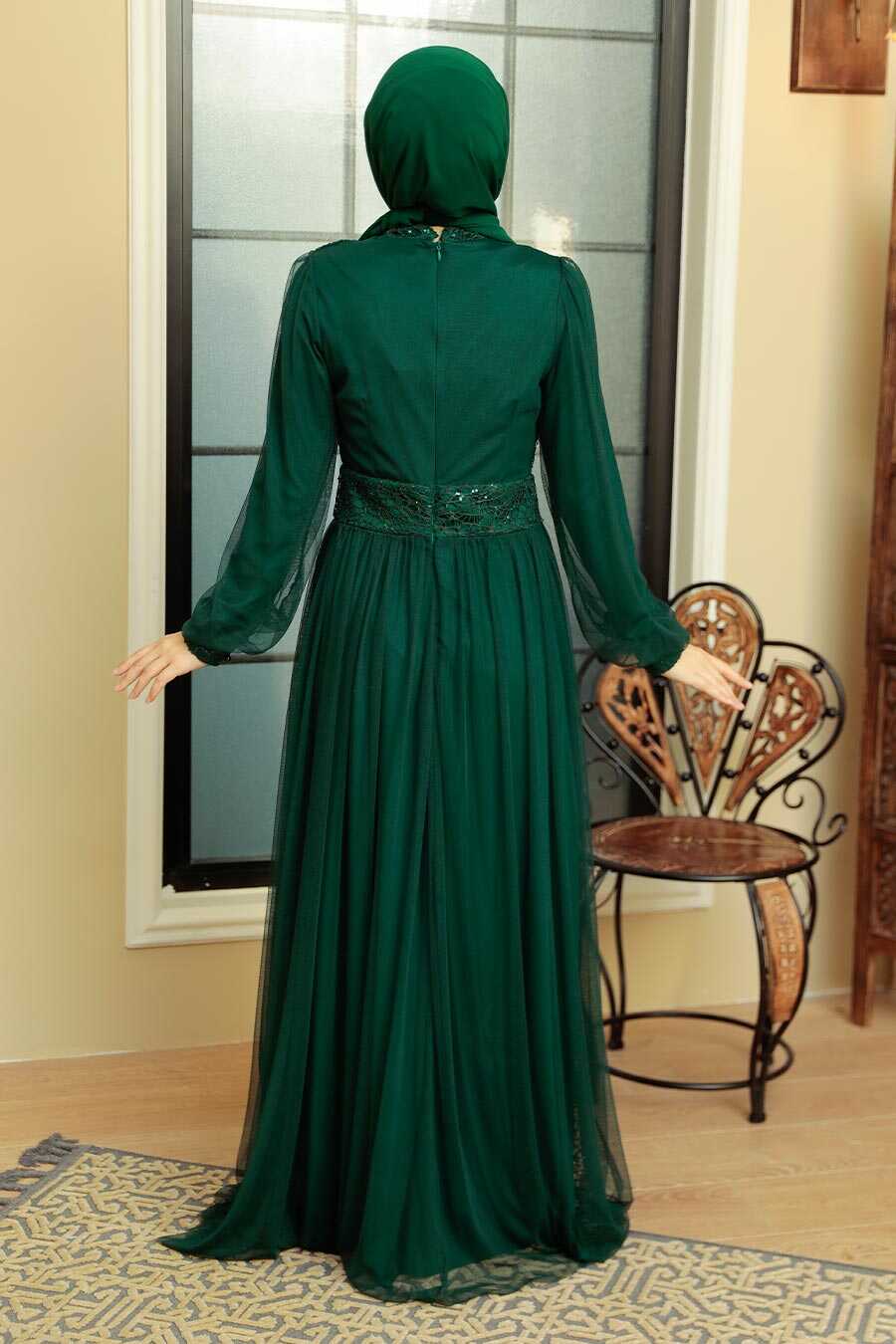Green Hijab Evening Dress 5696Y