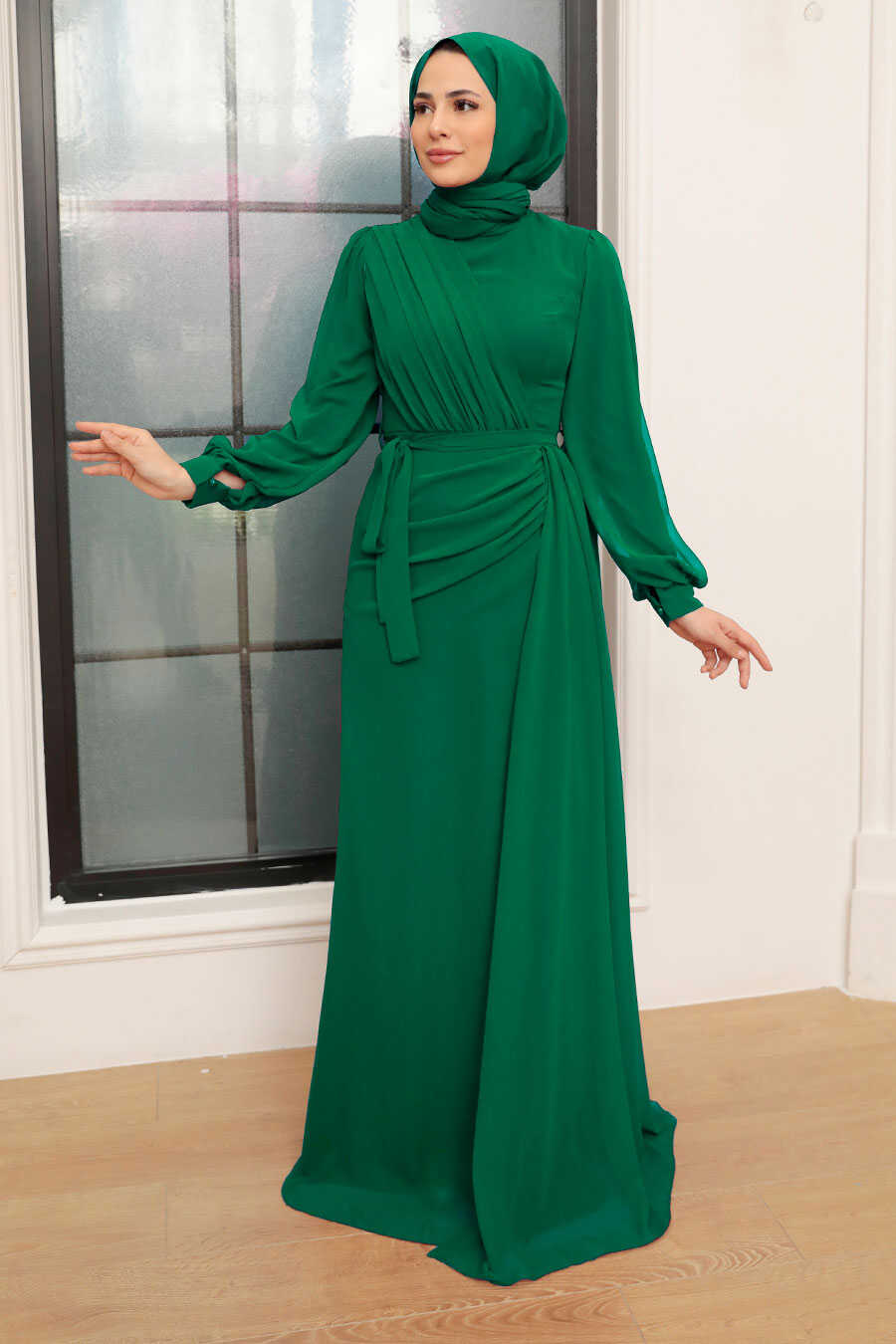 Green Hijab Evening Dress 5711Y