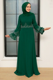 Green Hijab Evening Dress 9181Y - Thumbnail