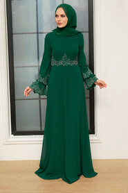 Green Hijab Evening Dress 9181Y - Thumbnail