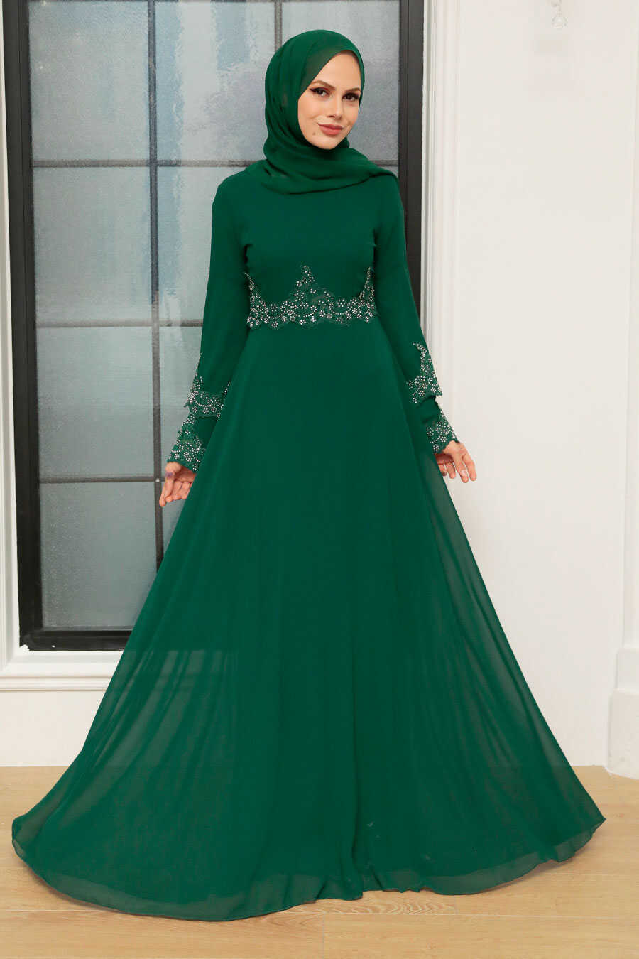 Green Hijab Evening Dress 9181Y