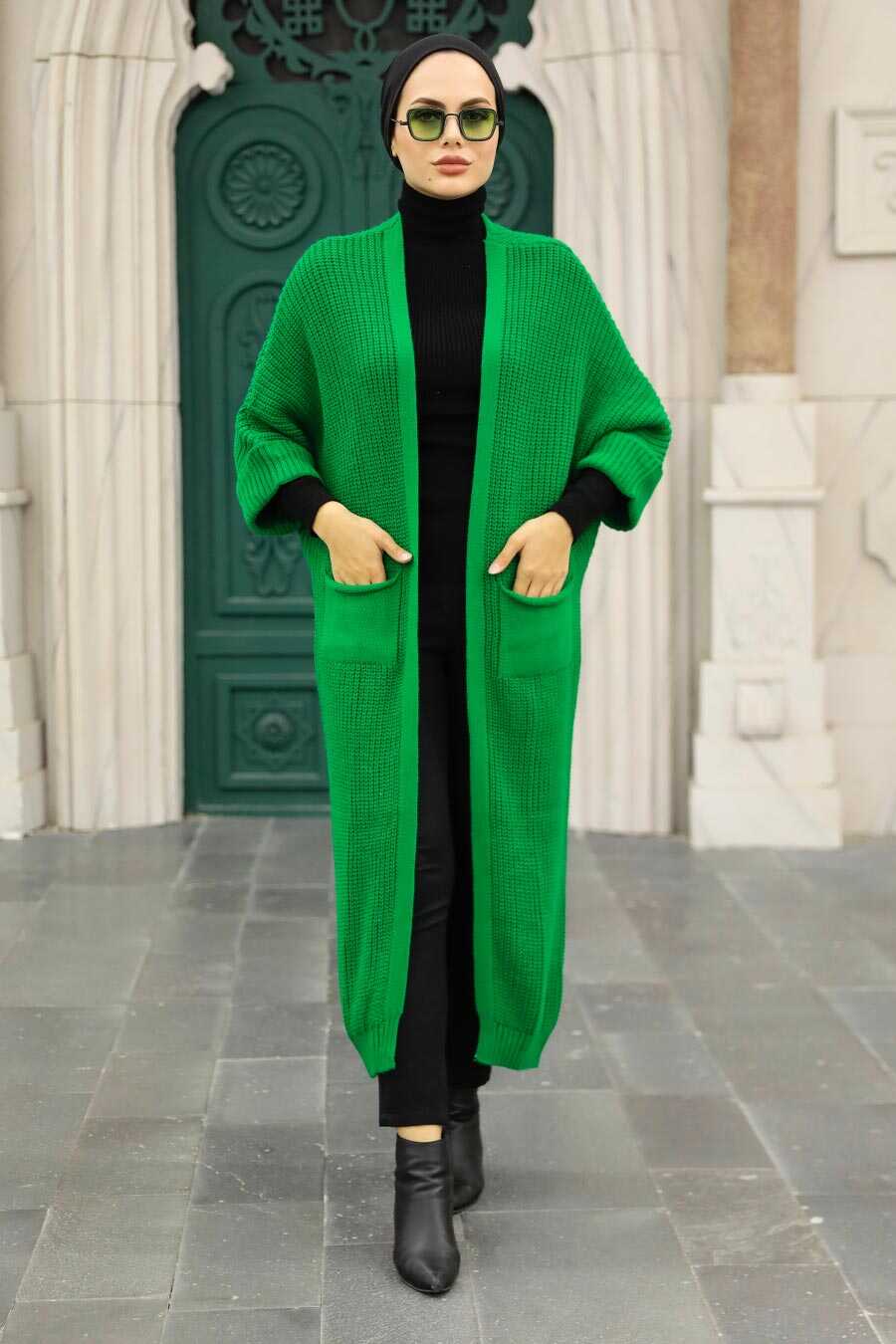 Green Hijab Knitwear Cardigan 4182Y