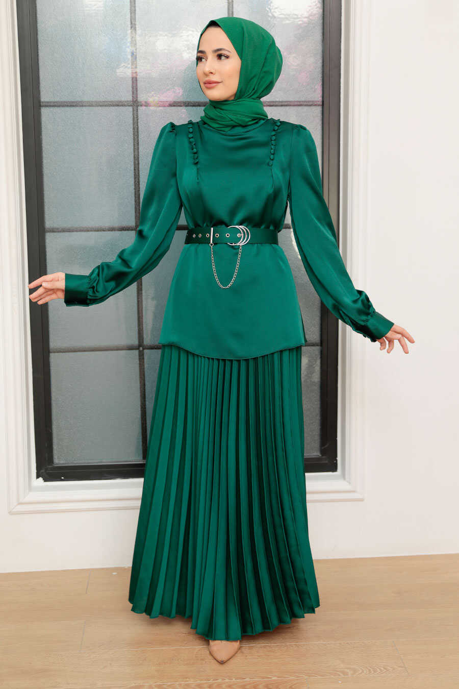 Green Hijab Suit Dress 34621Y