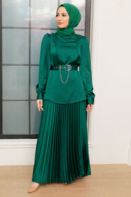 Green Hijab Suit Dress 34621Y - Thumbnail
