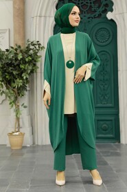 Green Hijab Triple Suit 52261Y - Thumbnail