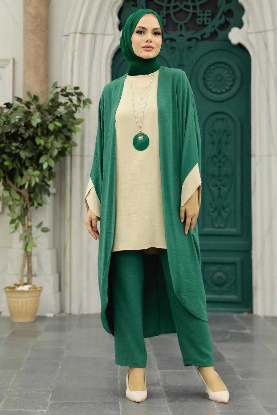 Green Hijab Triple Suit 52261Y