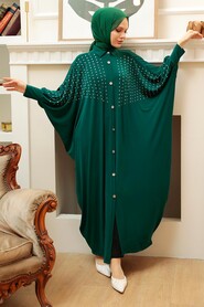Green Hijab Turkish Abaya 17410Y - Thumbnail