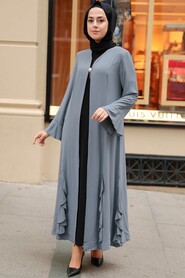 Grey Hijab Abaya 1535GR - Thumbnail