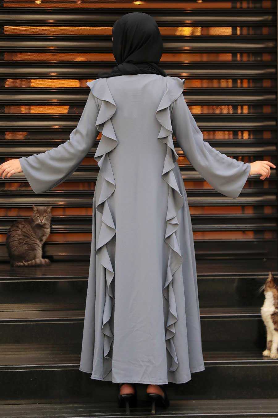 Grey Hijab Abaya 15402GR