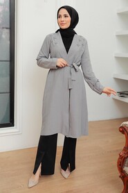 Grey Hijab Coat 10860GR - Thumbnail