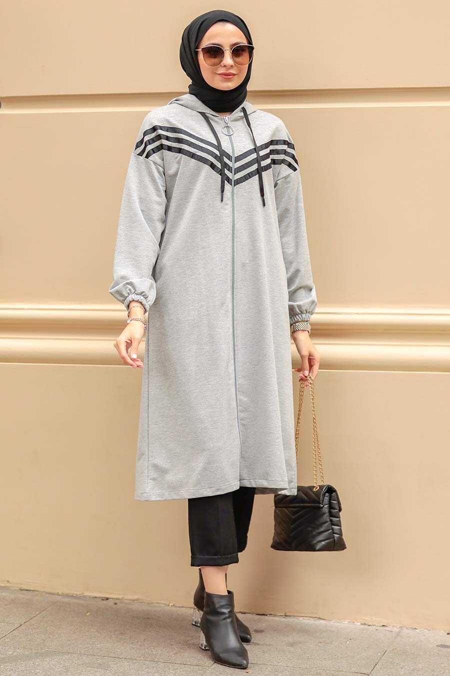 Grey Hijab Coat 3216GR - Neva-style.com